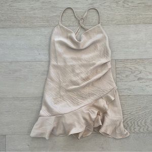 Cotton Candy LA Satin Champagne Cowl Neck Ruffle Romper